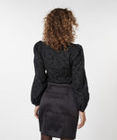 Fancy Flower Jacquard Blouse - Black