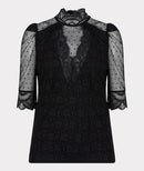 Lace Ruffle Shoulder Top - Black