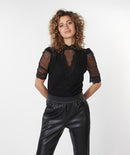 Lace Ruffle Shoulder Top - Black