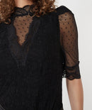 Lace Ruffle Shoulder Top - Black