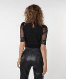 Lace Ruffle Shoulder Top - Black