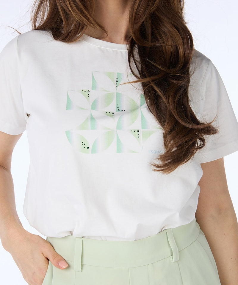 Blocks Print T-Shirt - Off White/green