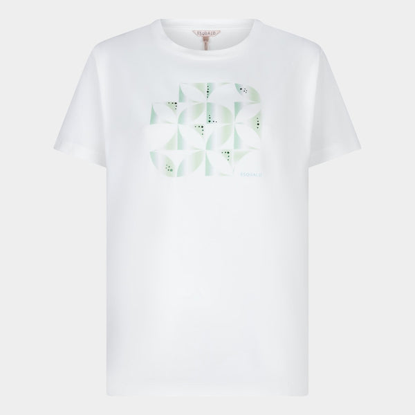 Blocks Print T-Shirt - Off White/green