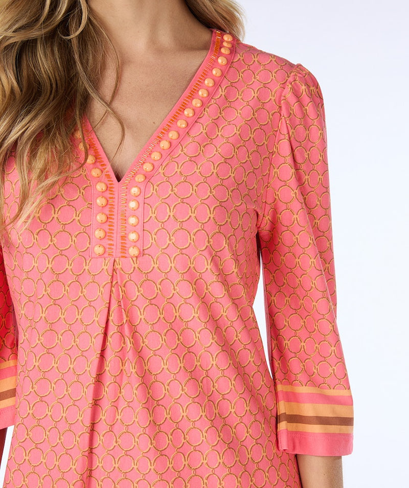 Beads V Neck Dress - Print