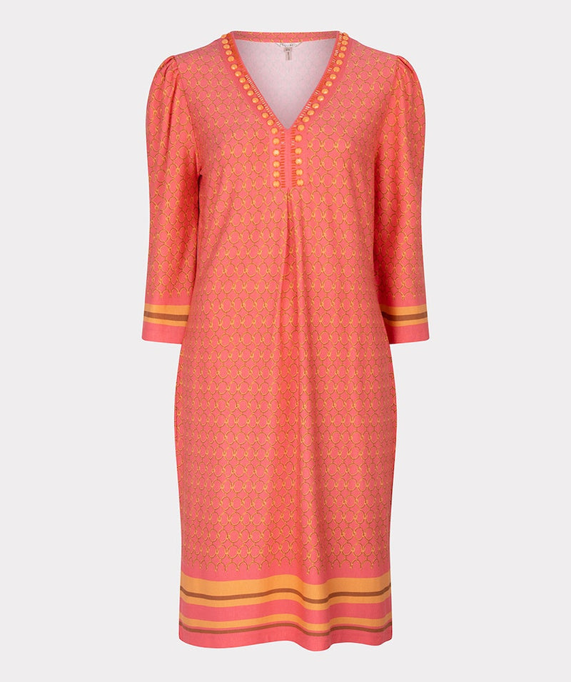 Beads V Neck Dress - Print