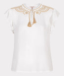 Embroidery Sleeveless Blouse - Offwhite/sand