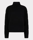Cable Sleeve Raglan Turtle Neck - Black