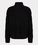 Cable Sleeve Raglan Turtle Neck - Black