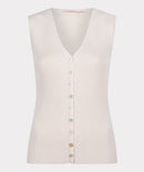 V Neck Buttons Sleeveless Top - Sand
