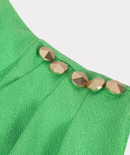 Sleeveless Shoulder Pleats Dress - Green