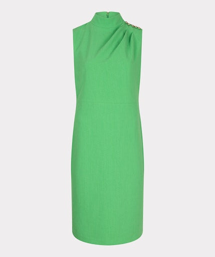 Sleeveless Shoulder Pleats Dress - Green