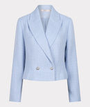 Double Breasted Tweed Blazer - Sky Blue