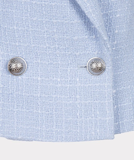 Double Breasted Tweed Blazer - Sky Blue