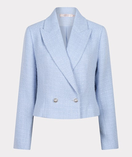 Double Breasted Tweed Blazer - Sky Blue