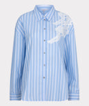 Striped Lace Patch Blouse - Blue/white
