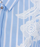 Striped Lace Patch Blouse - Blue/white