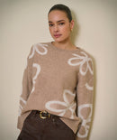 Intarsia Round Neck Jumper - Sand Melange