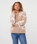 Intarsia Round Neck Jumper - Sand Melange