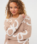 Intarsia Round Neck Jumper - Sand Melange