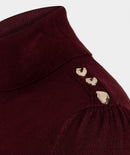 Shoulder Detail Polo Neck Jumper - Merlot