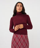 Shoulder Detail Polo Neck Jumper - Merlot