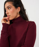 Shoulder Detail Polo Neck Jumper - Merlot