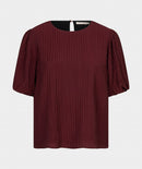 Puff Sleeve Crinkle Blouse - Merlot
