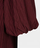 Puff Sleeve Crinkle Blouse - Merlot