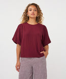 Puff Sleeve Crinkle Blouse - Merlot