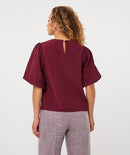 Puff Sleeve Crinkle Blouse - Merlot
