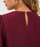 Puff Sleeve Crinkle Blouse - Merlot