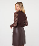 Lace Sleeve Top - Cacao