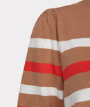 Puff Sleeve Stripe Jumper - Cappuccino