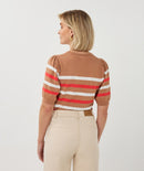 Puff Sleeve Stripe Jumper - Cappuccino