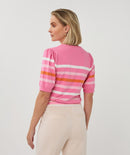 Puff Sleeve Stripe Jumper - Rose