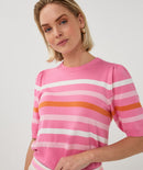 Puff Sleeve Stripe Jumper - Rose