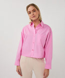 Cropped Folded Cuff Blouse - Rose