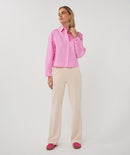 Cropped Folded Cuff Blouse - Rose