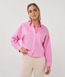 Cropped Folded Cuff Blouse - Rose