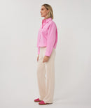 Cropped Folded Cuff Blouse - Rose