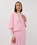 Twill Cropped Puff Sleeve Blazer - Romance Rose