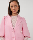 Twill Cropped Puff Sleeve Blazer - Romance Rose