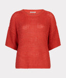 Open Knit Short Sleeve Jumper - Chili Red
