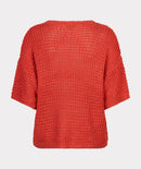 Open Knit Short Sleeve Jumper - Chili Red