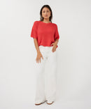 Open Knit Short Sleeve Jumper - Chili Red