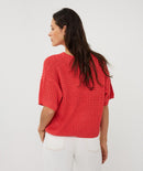 Open Knit Short Sleeve Jumper - Chili Red