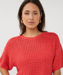 Open Knit Short Sleeve Jumper - Chili Red