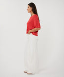 Open Knit Short Sleeve Jumper - Chili Red