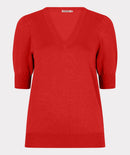 Short Sleeve V Neck Jumper - Chili Red