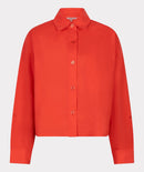 Cropped Folded Cuff Blouse - Chili Red